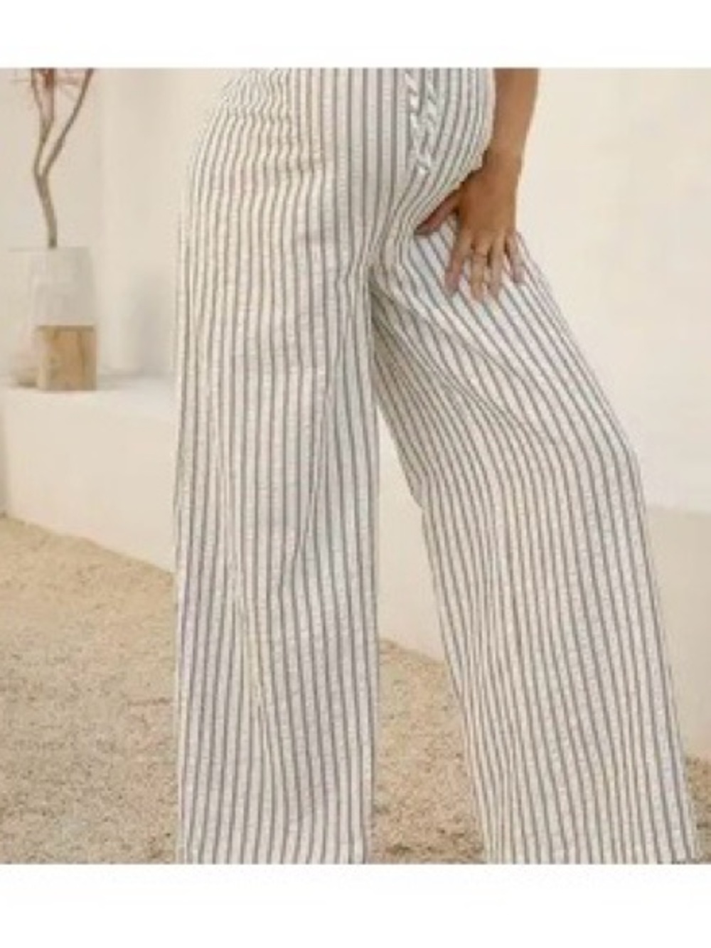 Maternity Striped Wide-Leg Linen Blend Pants - Cream/Black
